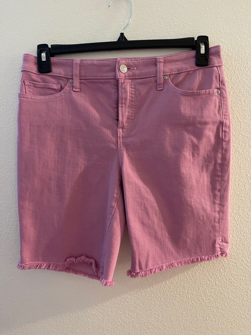 Chico's Pink Frayed-Hem Denim Shorts
